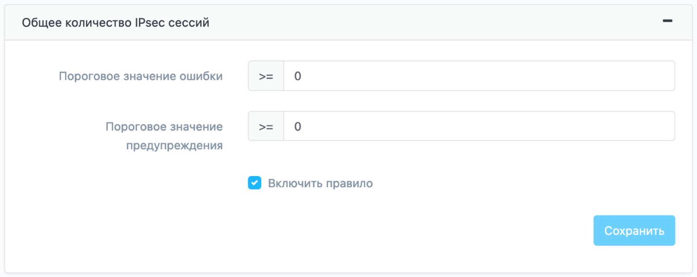 Рисунок 10 – Меню настроек «Общее количество IPsec сессий»
