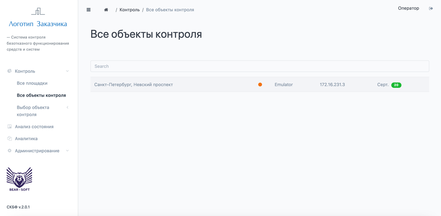 Рисунок 17 – Подменю «Все объекты контроля»